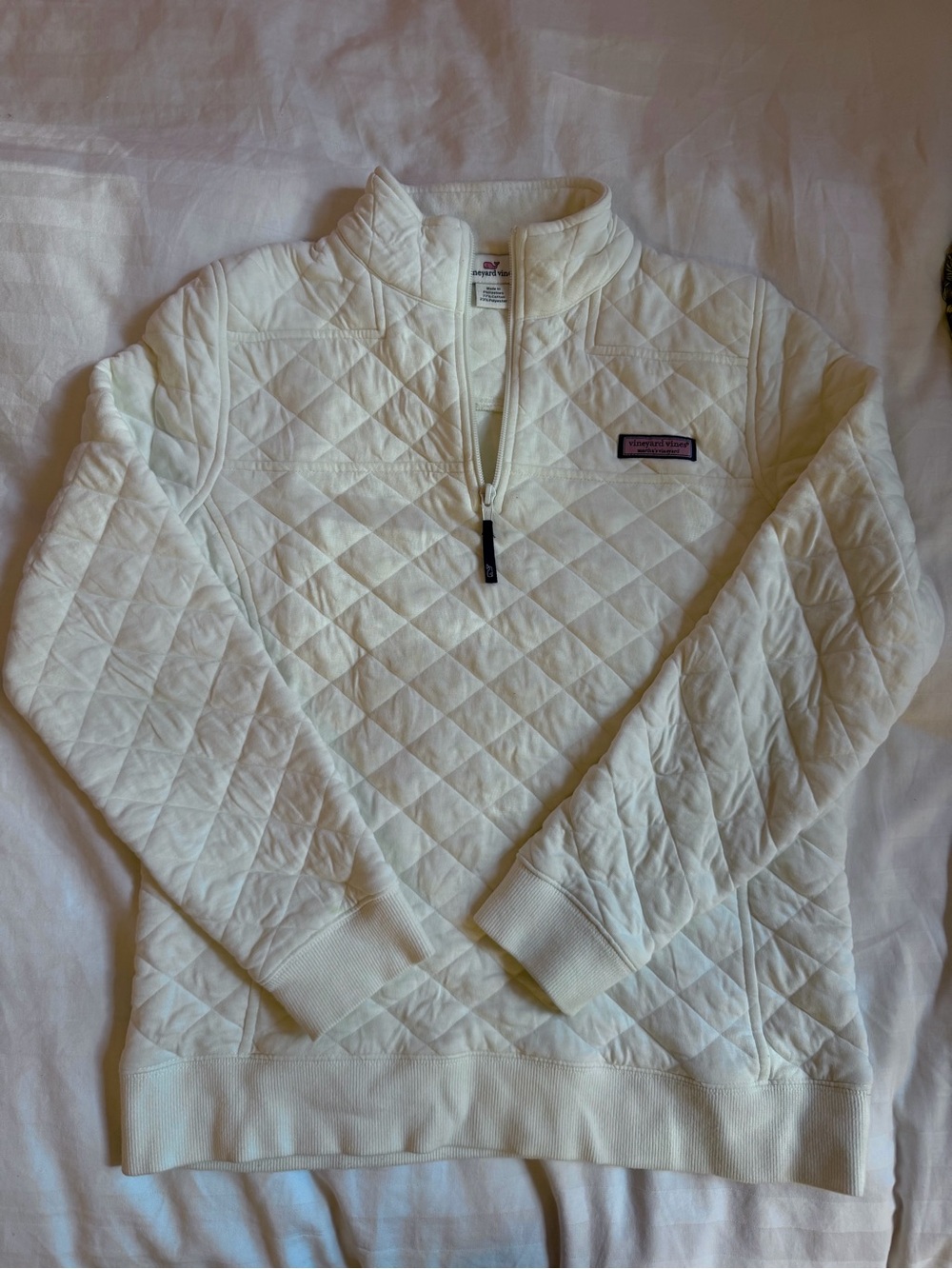 Vineyard Vines Ivory Quilted Half-Zip Pullover